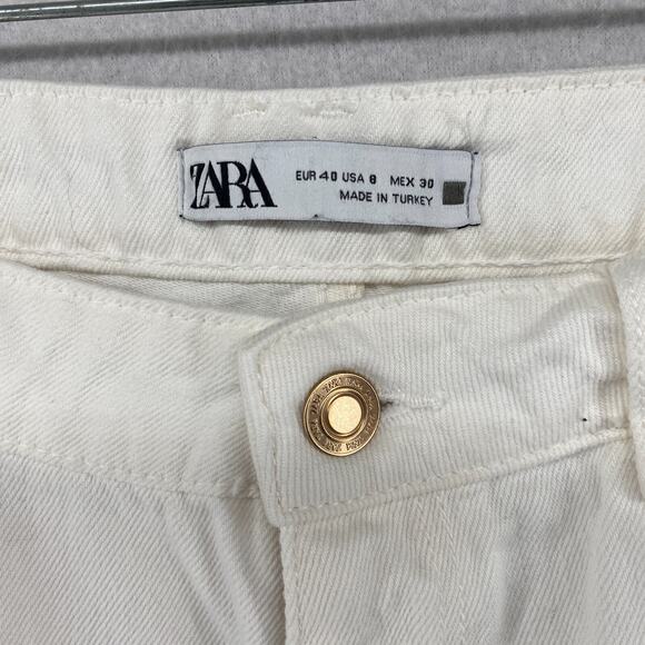 ZARA Jeans Womens 8 Mom High Waist Wide Leg Distressed 5 Pocket Denim White - Picture 4 of 11